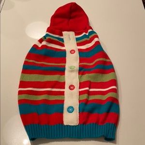 Striped dog sweater with hood large new